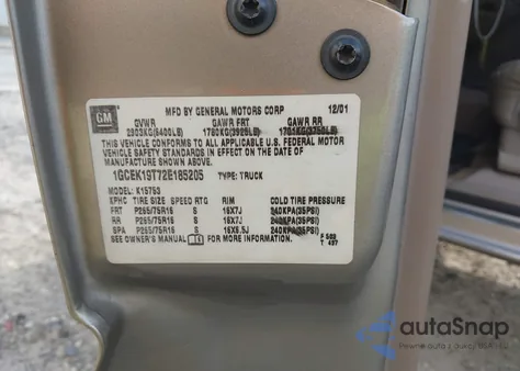 2002 Chevrolet Silverado 1500 Ls from USA, damaged, VIN 1GCEK19T72E185205